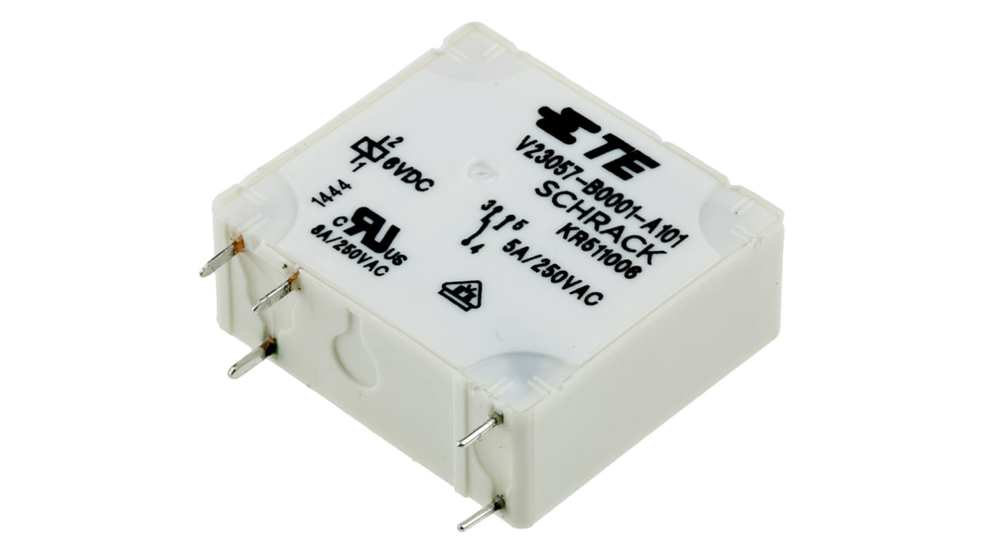 TE Connectivity Card E  Monostabiles Relais, Printrelais 1-poliger Wechsler 5A 6V dc Spule / 450mW