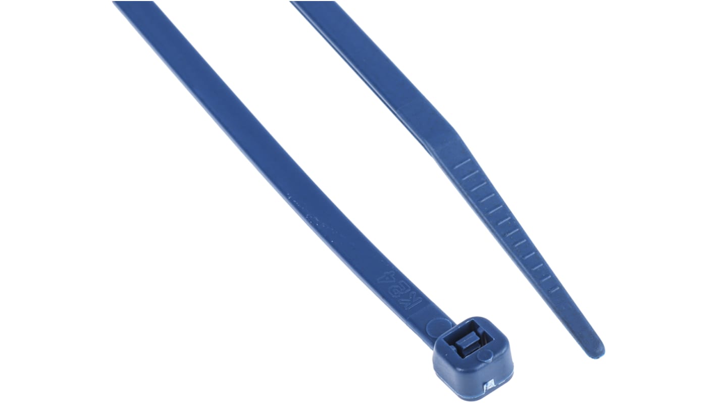 RS PRO Cable Tie, Metal Detectable, 150mm x 3.6 mm, Blue Metal Detectable, Pk-100
