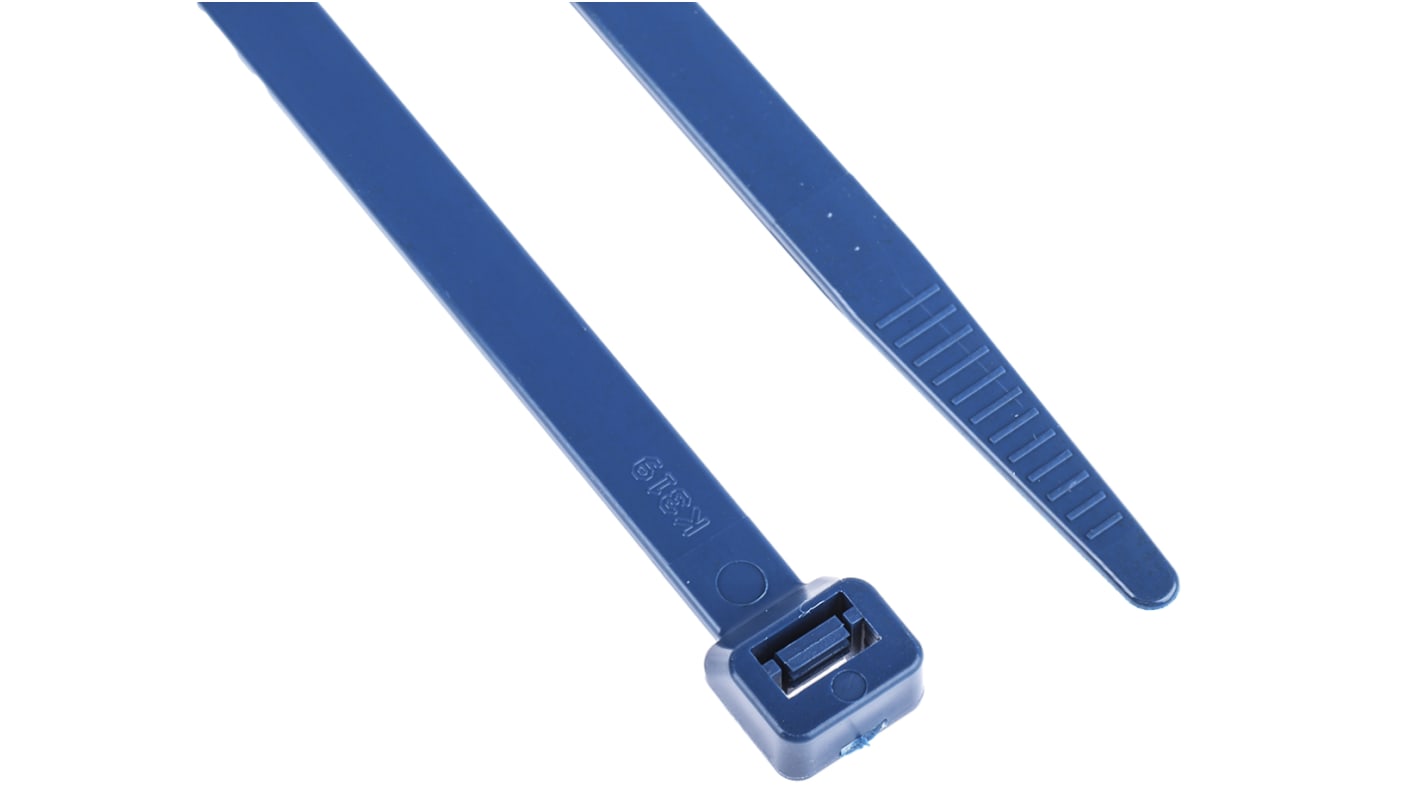 RS PRO Cable Tie, Détectables comme du métal, 380mm x 7.6 mm, Blue Metal Detectable, Pk-100