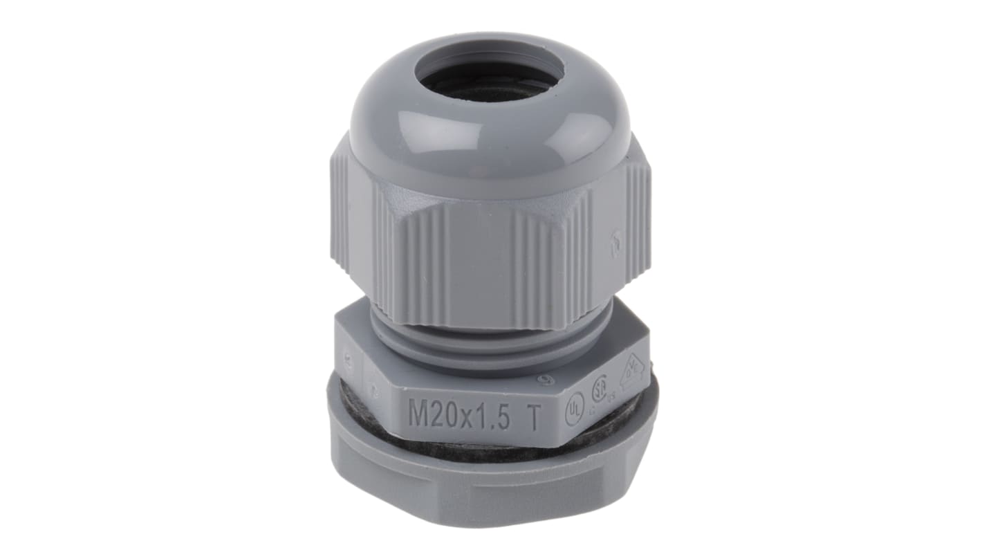 Alpha Wire FIT Wire Management Series Grey Chloroprene Rubber (O-Ring/Seal), Polyamide Cable Gland, M20 Thread, 6mm