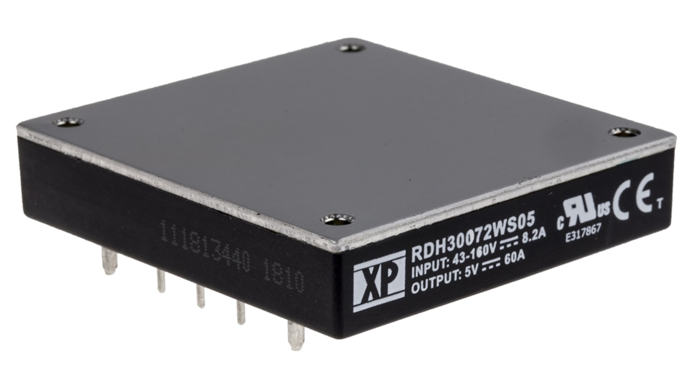 XP Power RDH300 DC-DC Converter, 5V dc/ 60A Output, 43 → 160 V dc Input, 300W, Through Hole