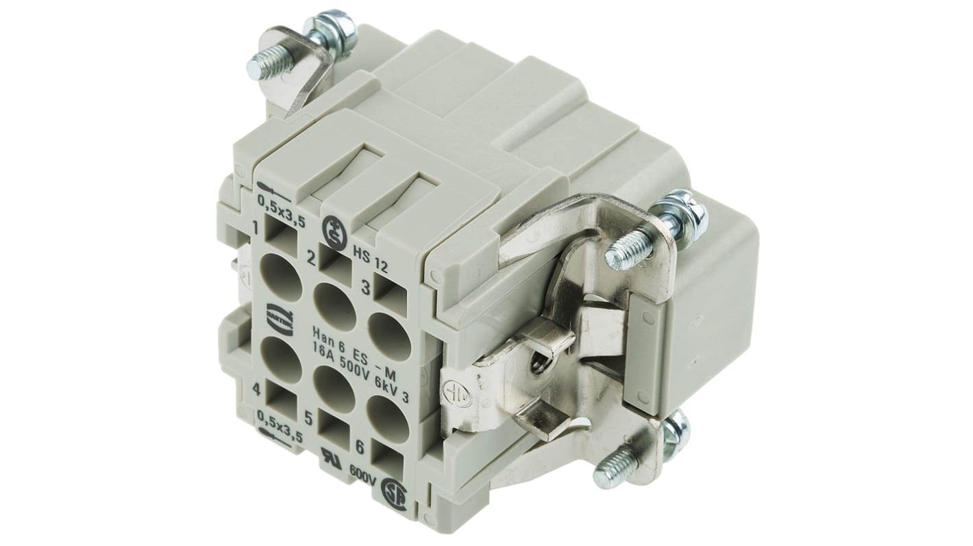Embout de connecteur HARTING série Han ES, 6 + E contacts , 16A, Mâle