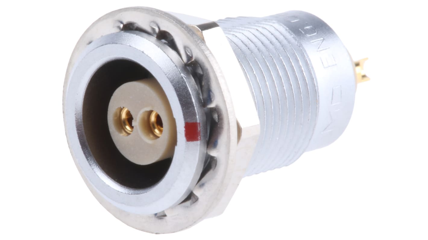 Lemo Circular Connector, 2 Contacts, Panel Mount, Socket, Female, IP50, 0B Series