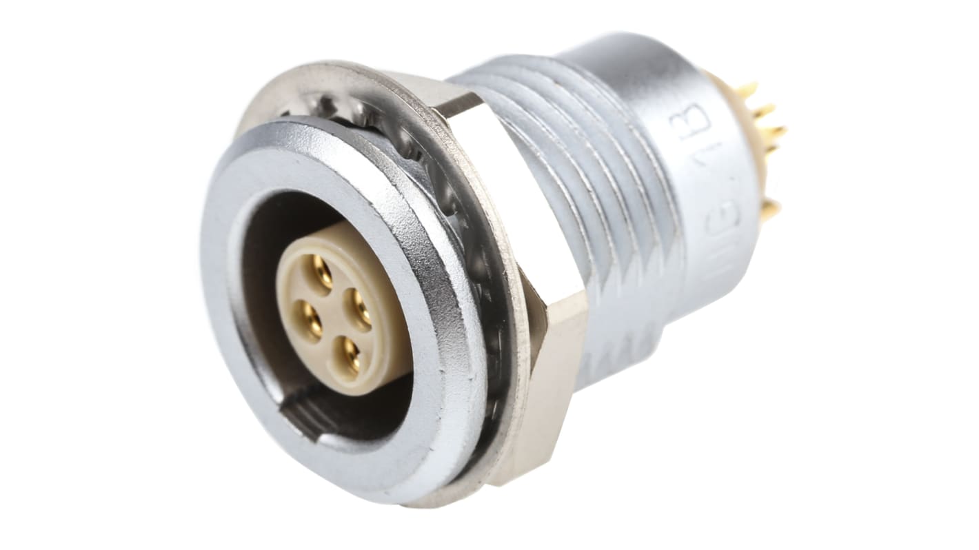 Lemo Circular Connector, 4 Contacts, Panel Mount, Socket, Female, IP50, 1B Series