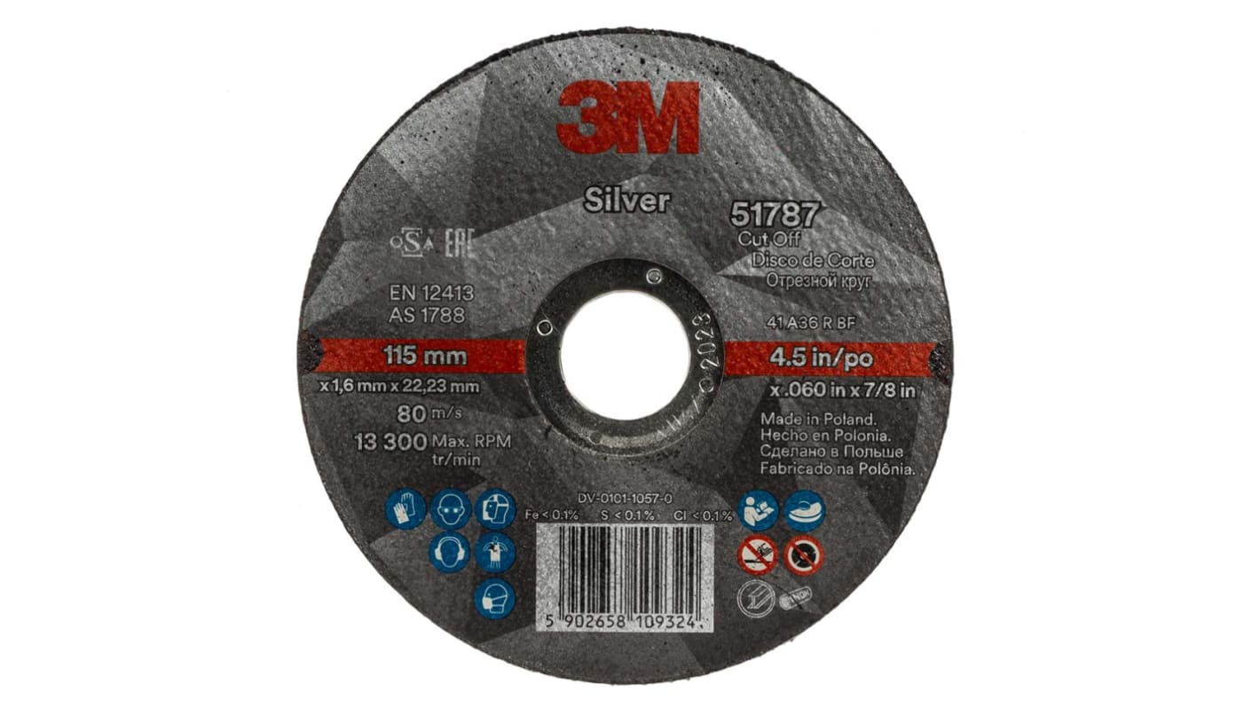 3M T41 Silver Aluminium Oxide Grinding Wheel, 115mm Diameter, P80 Grit, Medium