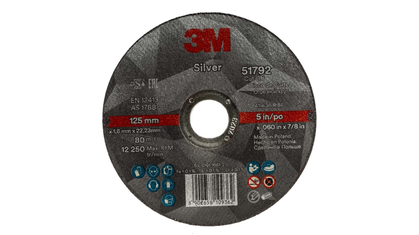 3M T41 Silver Aluminium Oxide Grinding Wheel, 125mm Diameter, P60 Grit, Medium