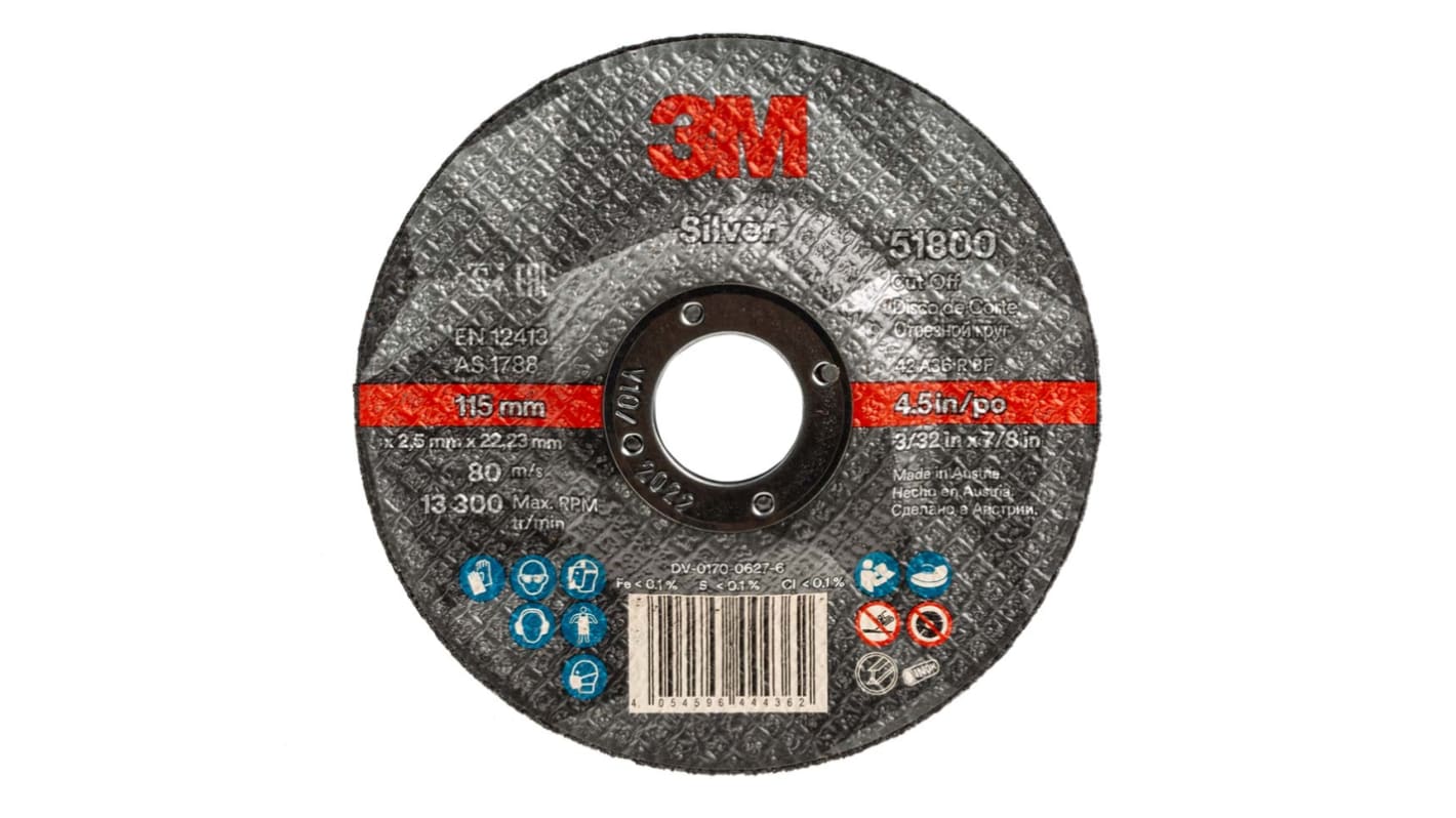 3M T42 Silver Aluminium Oxide Cut-Off Wheel, 115mm Diameter, P120 Grit, Fine