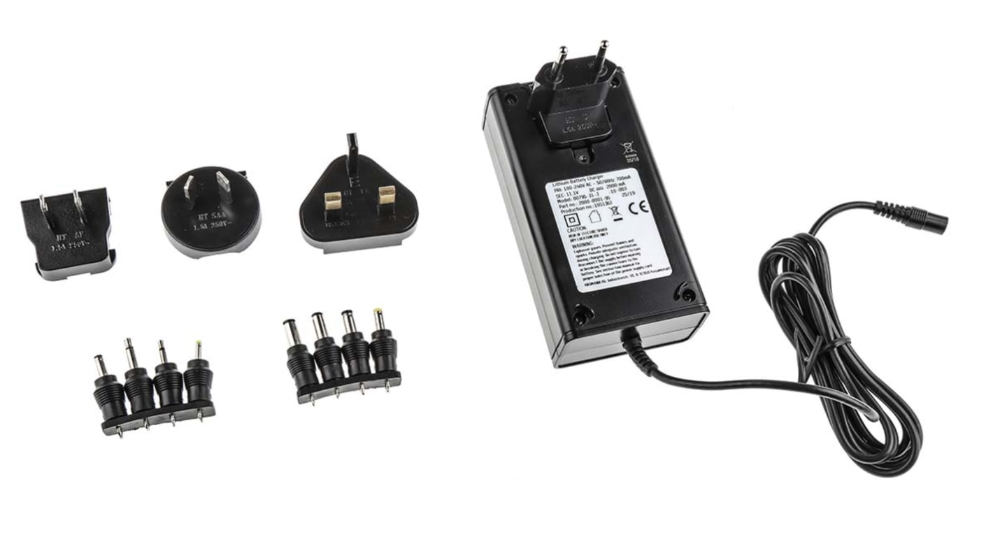 RS PRO Battery Pack Charger For Lithium-Ion Battery Pack 3 Cell 11.1V 2A with AUS, EU, UK, USA plug