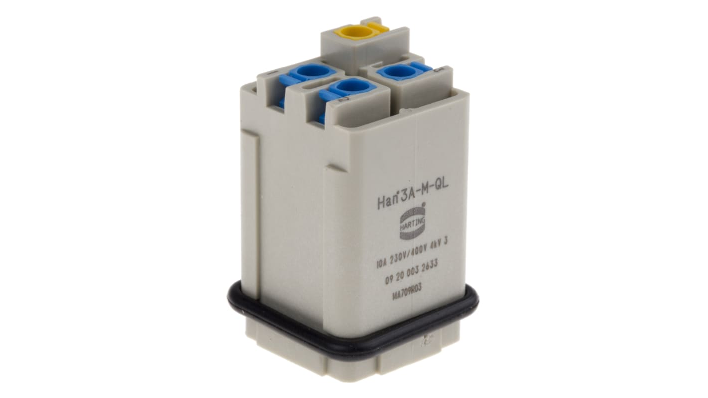 HARTING Han A Industrie-Steckverbinder Kontakteinsatz, 3-polig 10A Stecker, Schnellverriegelung