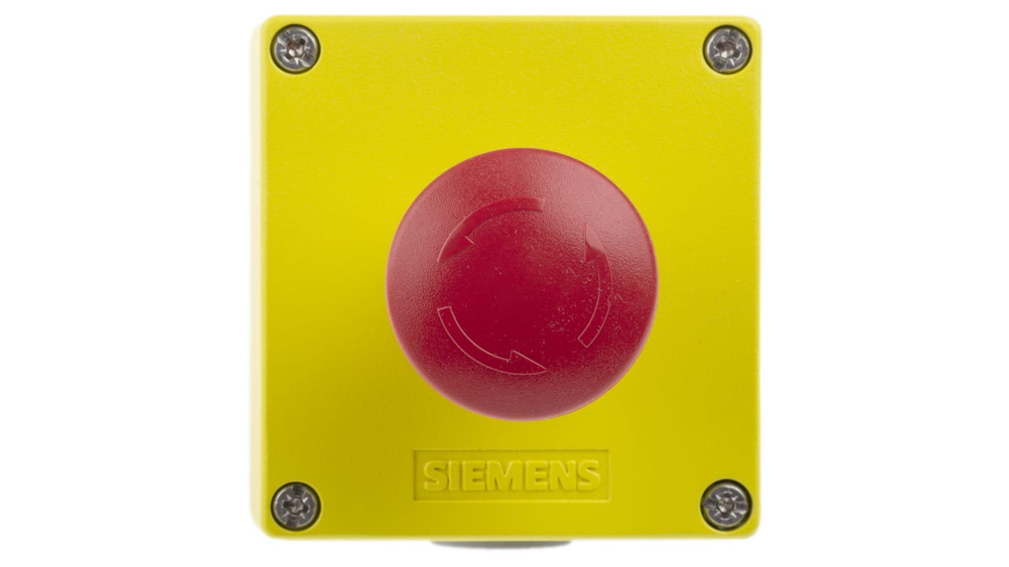Siemens Φ22mm急停按钮, 面板安装, 2 常闭触点, 5 → 500 V ac, 5 → 500V 直流, IP66, IP67, IP69(IP69K), 扭曲释放, 红色、 黄色