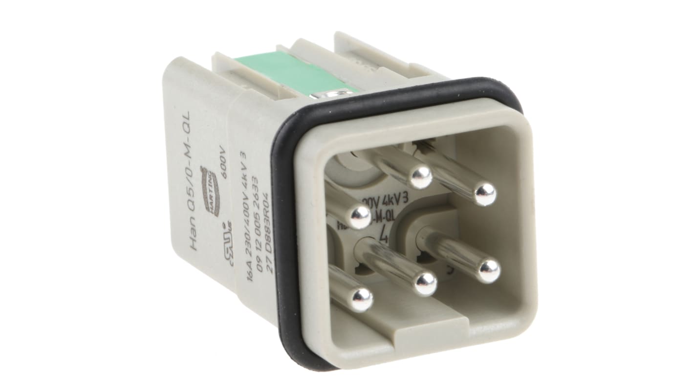 HARTING Heavy Duty Power Connector Insert, 16A, Male, HAN Q Series, 5 Contacts