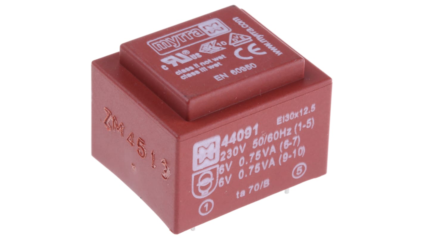 Myrra 6V ac 2 Output Through Hole PCB Transformer, 1.5VA