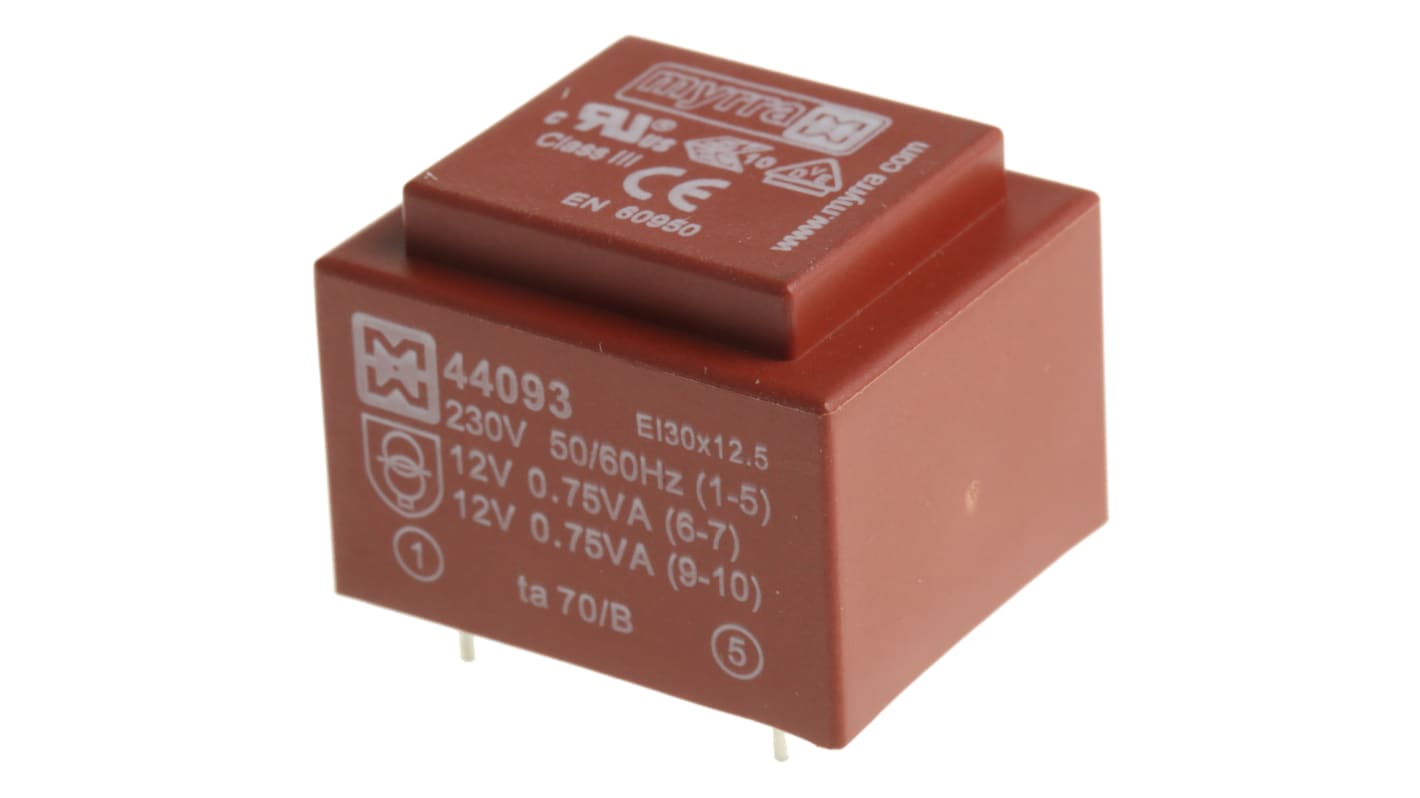 Myrra 12V ac 2 Output Through Hole PCB Transformer, 1.5VA