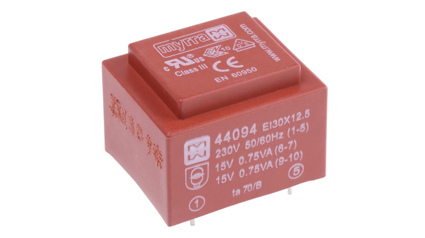 Myrra 15V ac 2 Output Through Hole PCB Transformer, 1.5VA