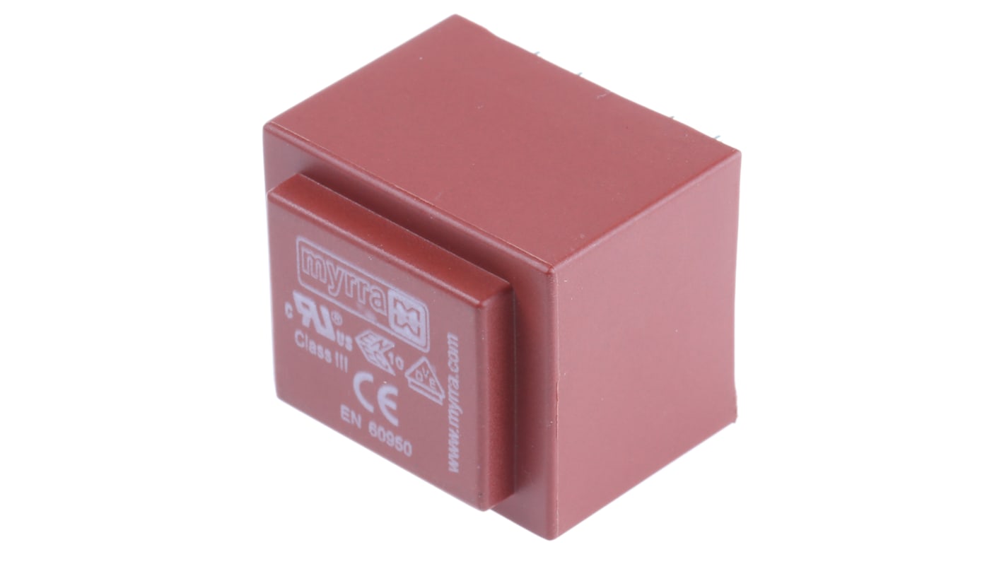 Trasformatore per PCB Myrra, 2VA, primario 230V ca, secondario 9V ca, 2 uscite