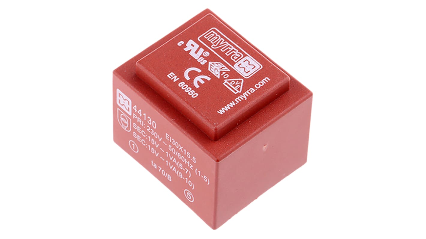 Myrra 15V ac 2 Output Through Hole PCB Transformer, 2VA