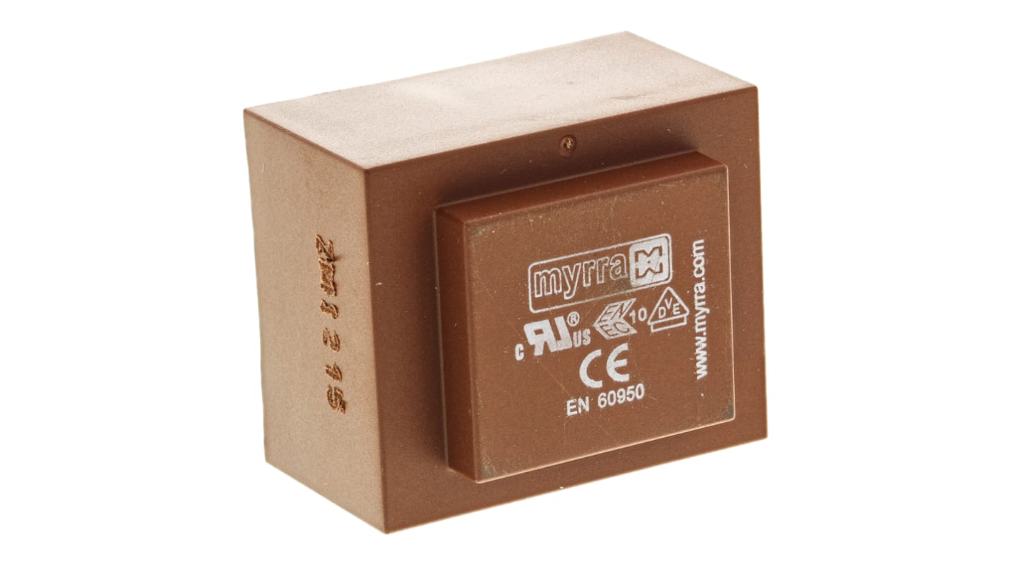 Trasformatore per PCB Myrra, 10VA, primario 230V ca, secondario 6V ca, 2 uscite