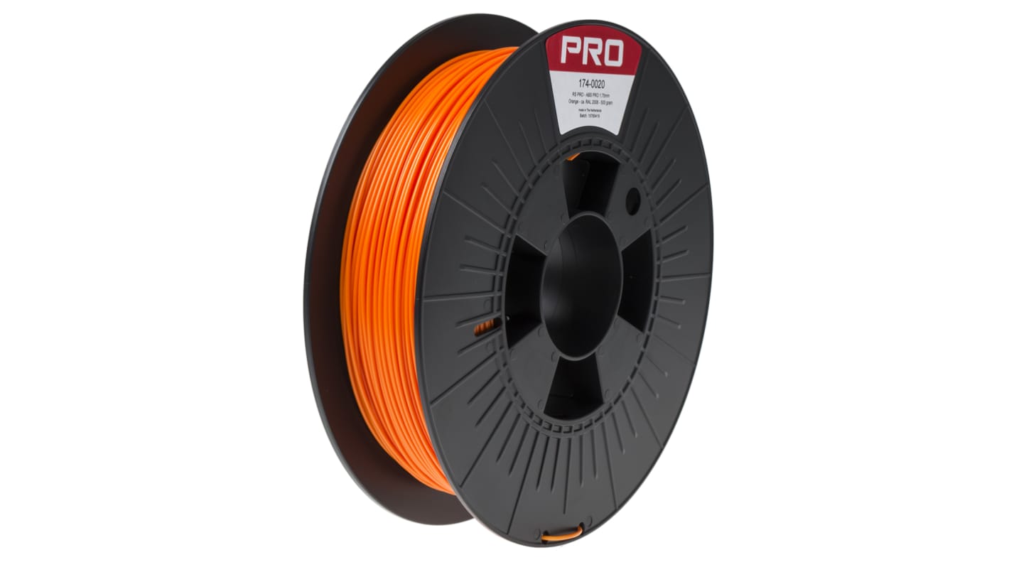 RS PRO 1.75mm Orange ABS-X 3D Printer Filament, 500g