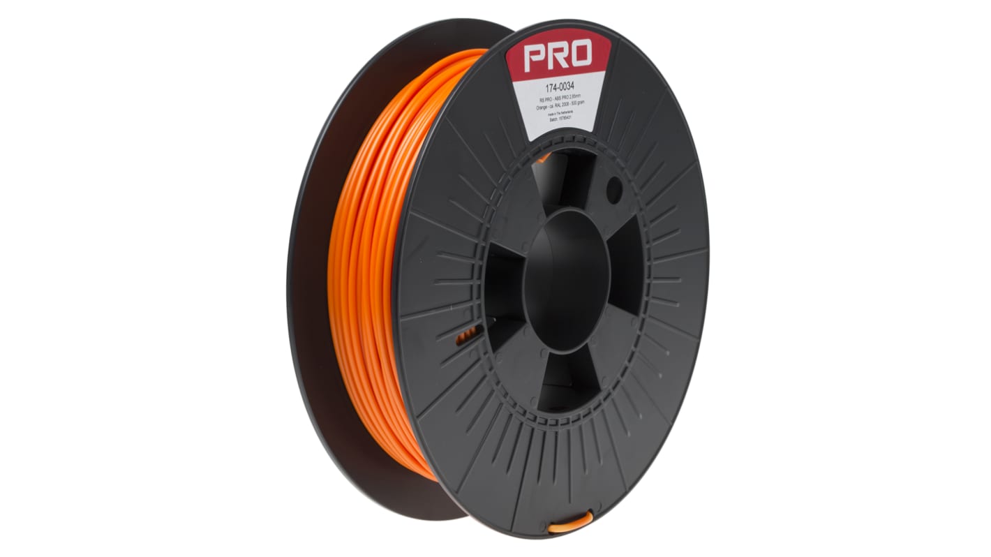 RS PRO 2.85mm Orange ABS-X 3D Printer Filament, 500g