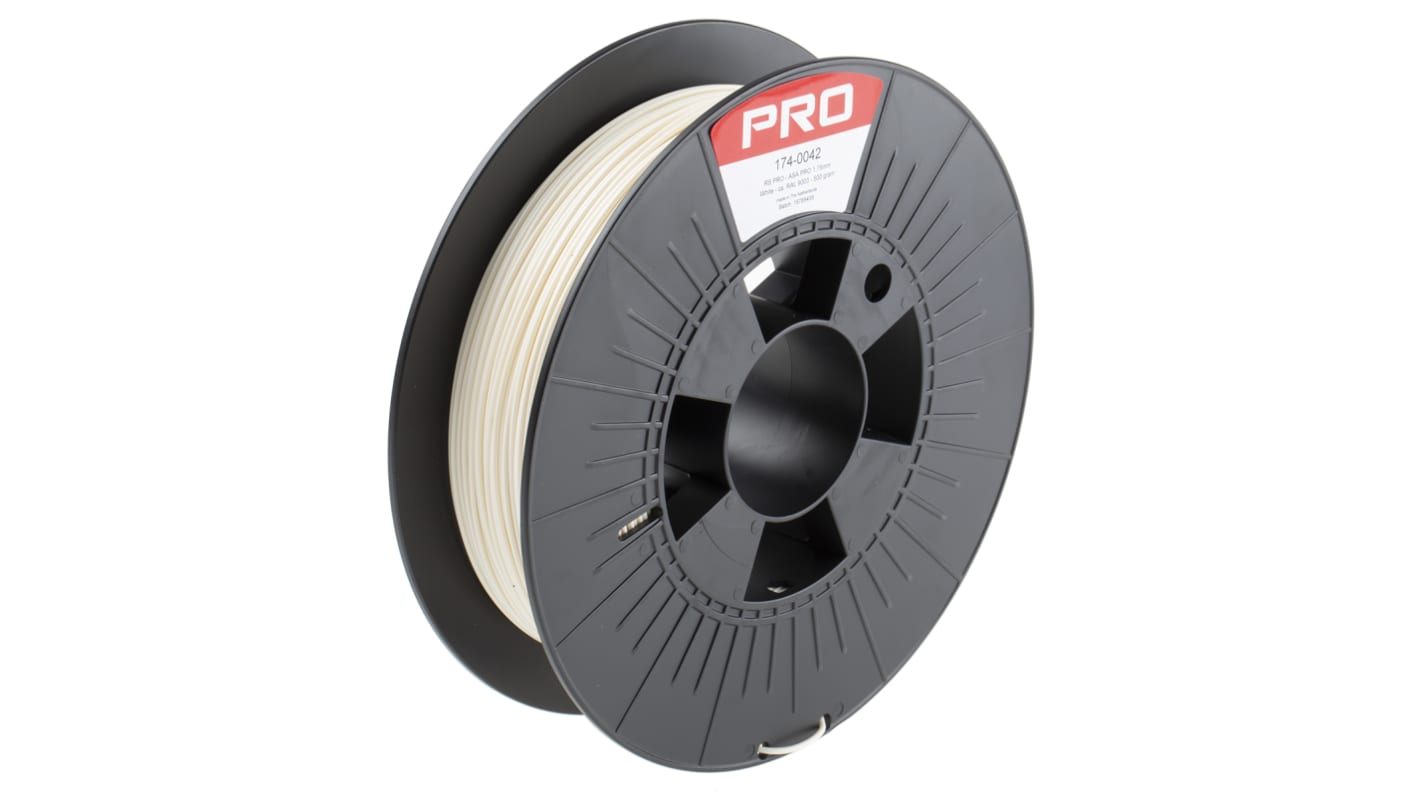 RS PRO 1.75mm White ASA 3D Printer Filament, 500g