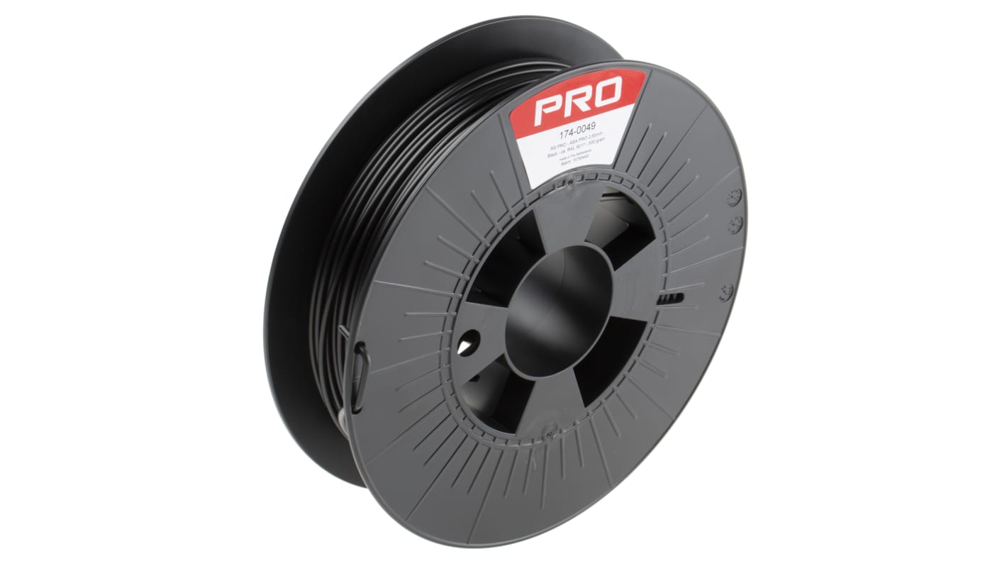 RS PRO 2.85mm Black ASA 3D Printer Filament, 500g