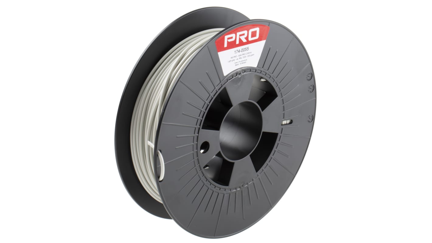 RS PRO 2.85mm Light Grey ASA 3D Printer Filament, 500g