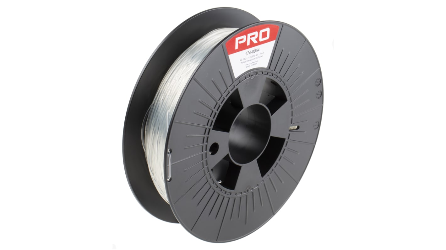 RS PRO 1.75mm Transparent TPU 98A 3D Printer Filament, 500g