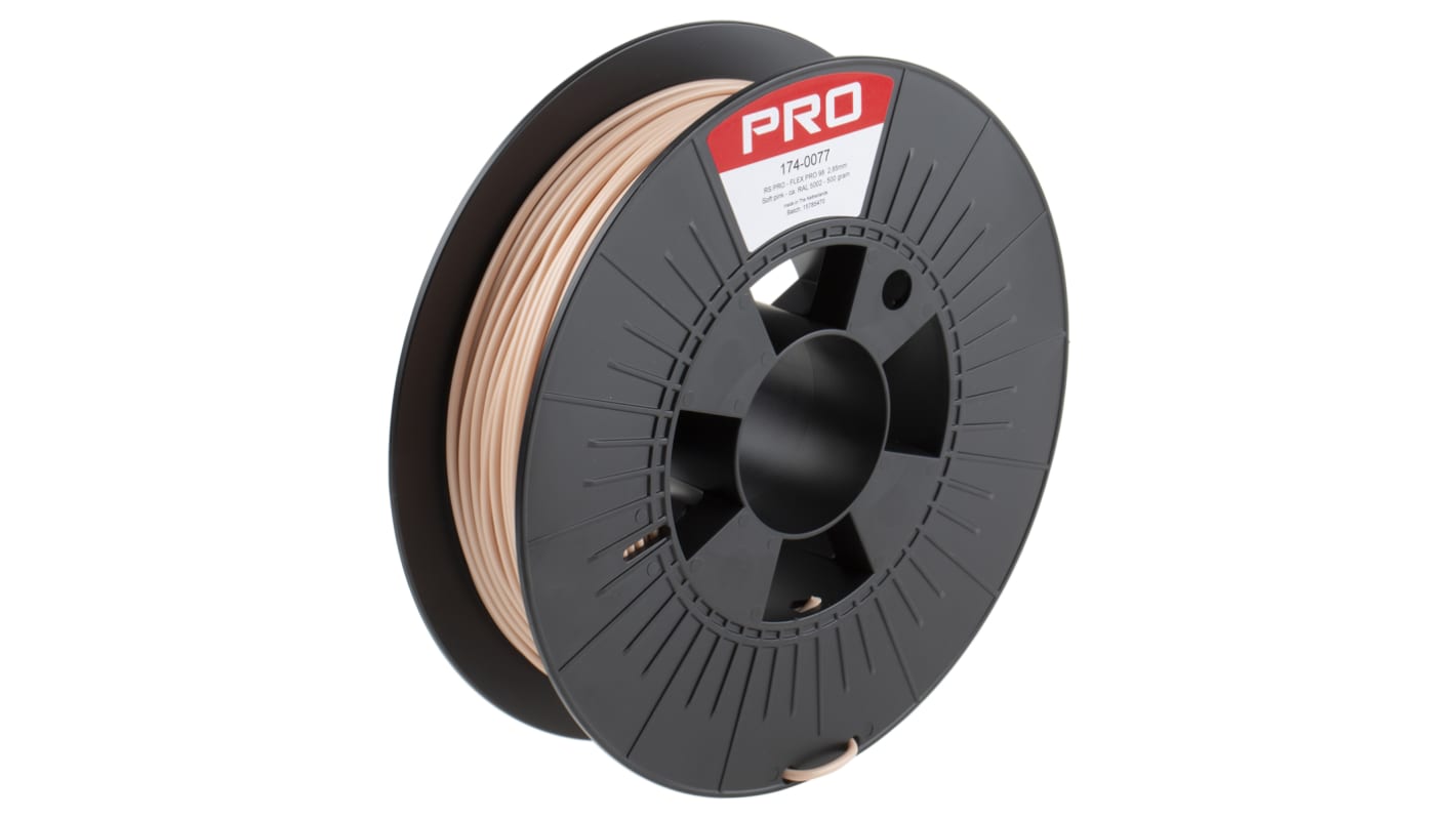 RS PRO 2.85mm Pink TPU 98A 3D Printer Filament, 500g