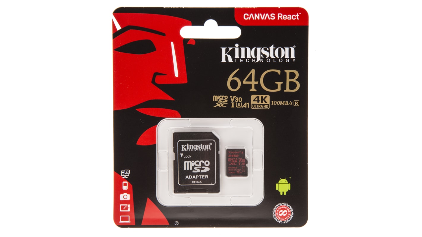 Kingston 64GB MicroSDXC Micro SD Card, Class 10, UHS-1 U3