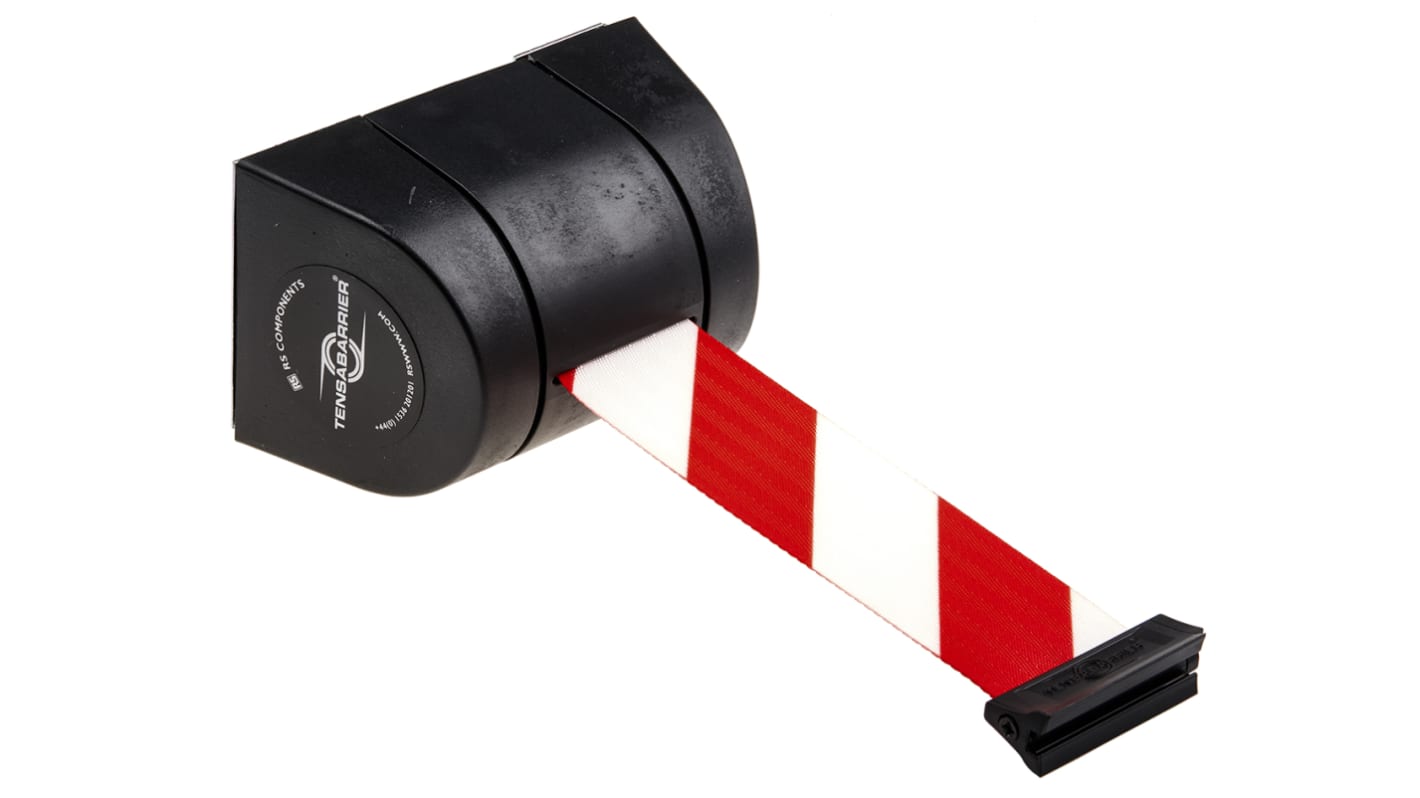 Tensator Black Plastic Retractable Barrier, 4.6m, Red, White Tape