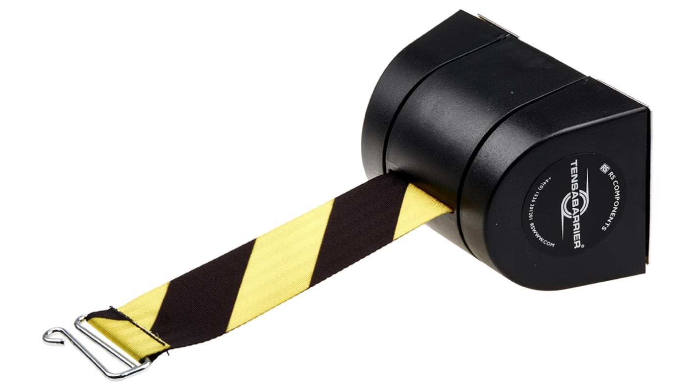 Tensator Black Plastic Retractable Barrier, 4.6m, Yellow/Black Tape