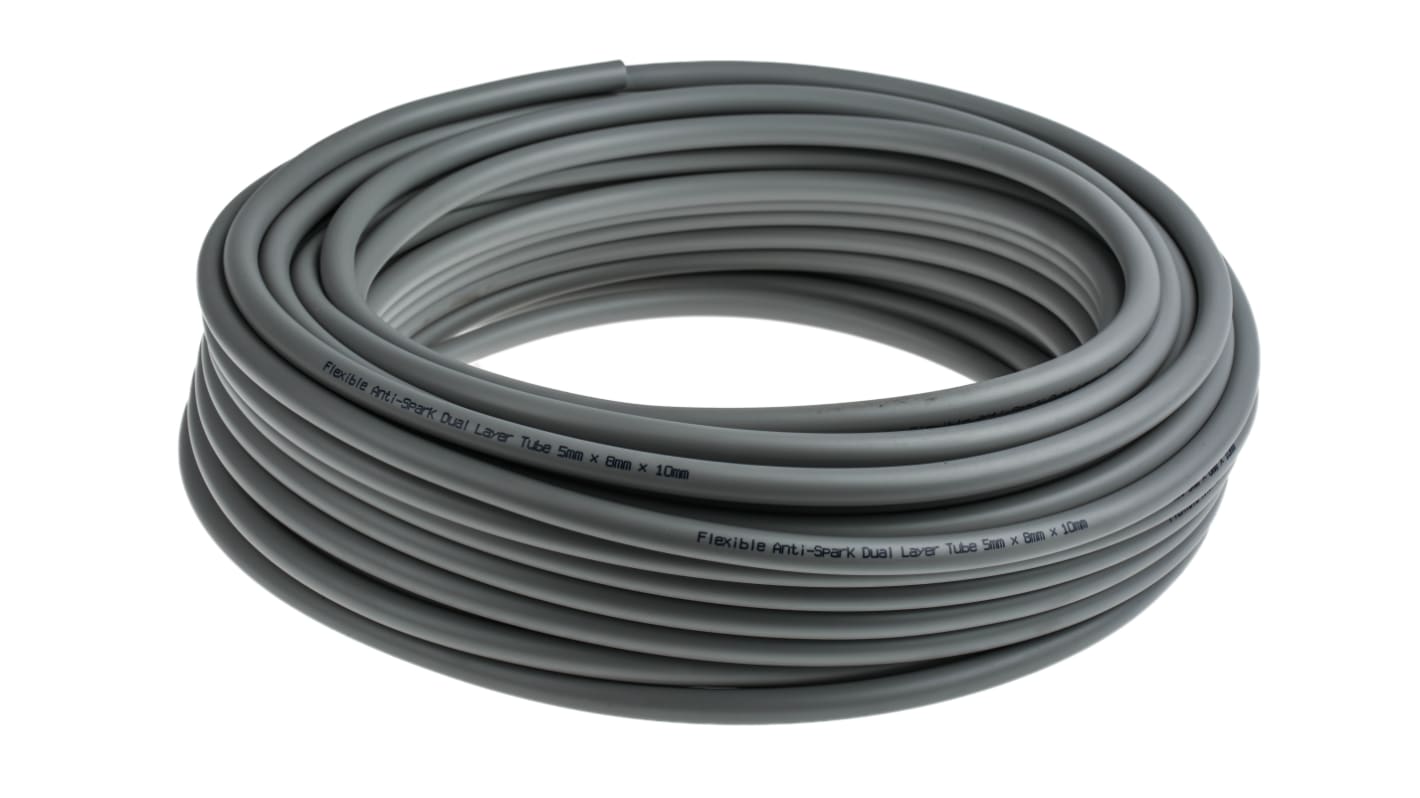 RS PRO 灰色PUR, PVC气管, 5mm内径, 8mm外径, 30m长, 最高+60°C