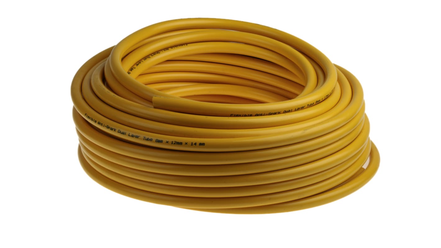 RS PRO Compressed Air Pipe Yellow PUR, PVC 12mm x 30m