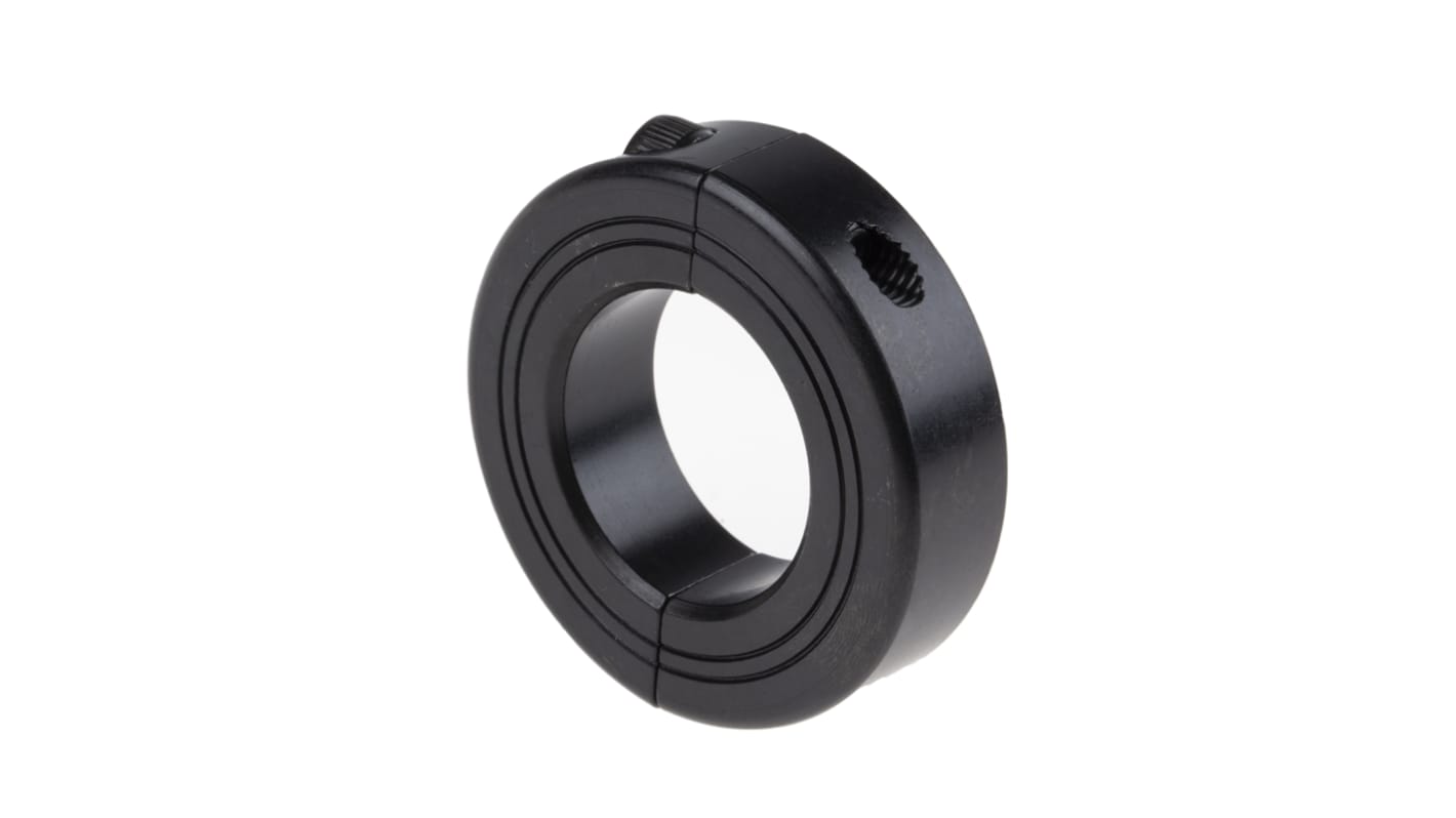 Ruland 碳钢轴环, 30mm轴径, 54mm外径, 15mm宽, 两件, 双宽, 夹紧螺丝固定, 黑色氧化饰面