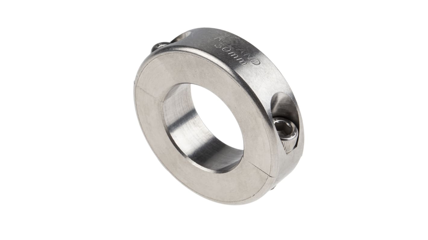 Ruland Shaft Collar, Two Piece, Clamp Screw, Bore 30mm, OD 54mm, W 15mm, Stainless Steel
