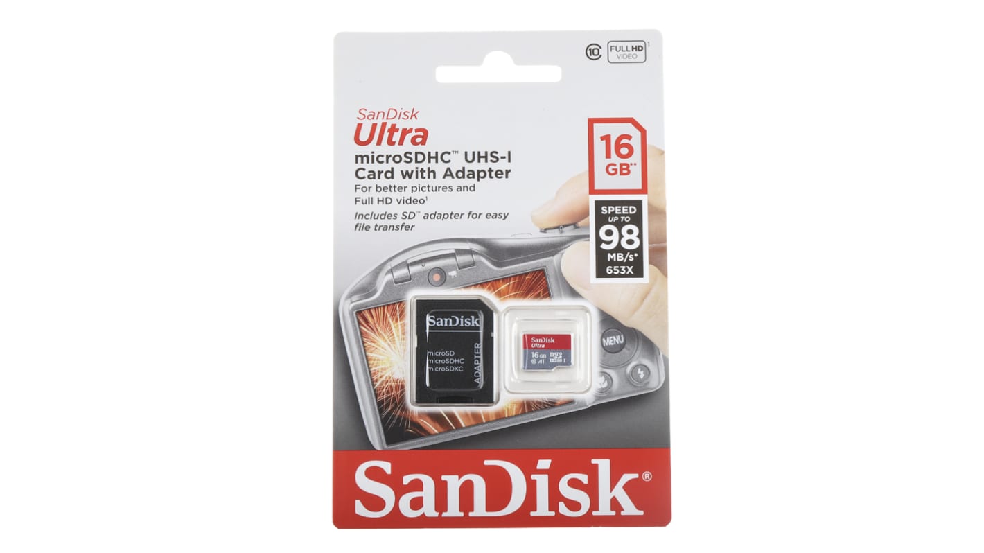 Sandisk 16 GB MicroSDHC Micro SD Card, Class 10, UHS-1 U1