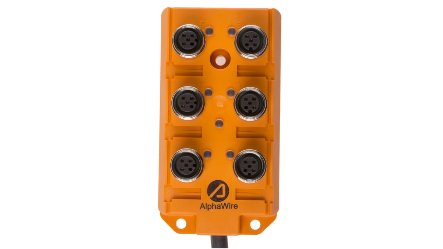 Alpha Wire Alpha Connect Series Sensor Box, M12, 5m cable, 5 way, 6 port