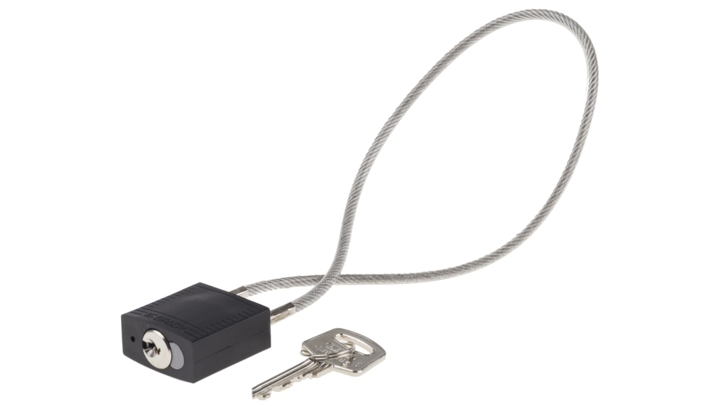 Brady Black 1-Lock Rugged Reinforced Nylon Body with Sheathed Steel Cable Keyed Padlocks & Safety Padlocks, 4.7mm