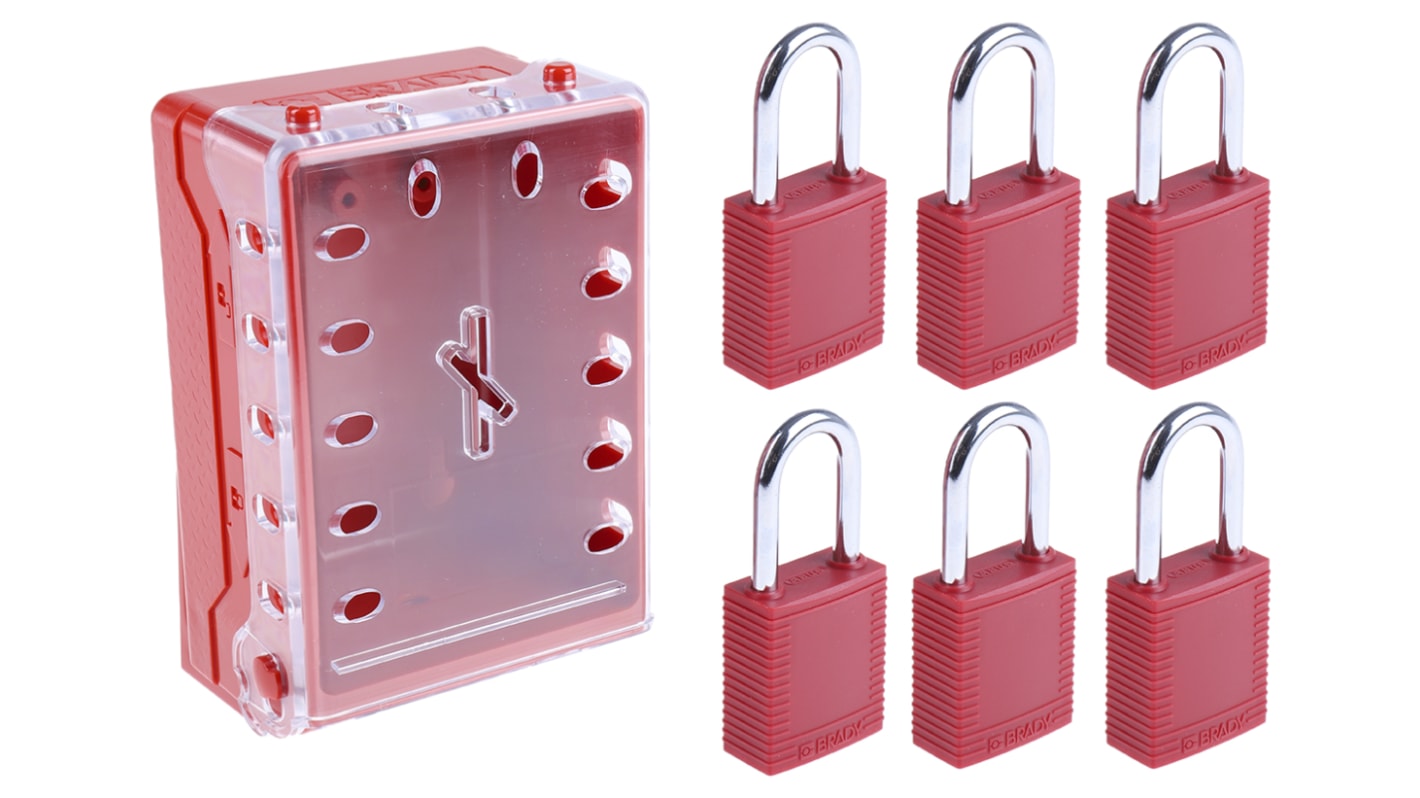 Brady ロックアウトステーション COMPACT LOCK BOX+6 RED KEYED-DIFF LOCKS