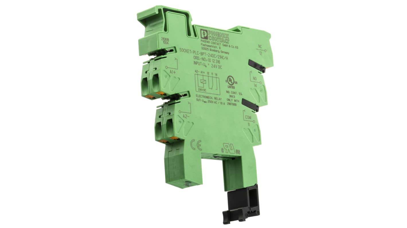 Phoenix Contact PLC-BPT 1 Pin 24V dc DIN Rail Relay Socket, for use with Relays