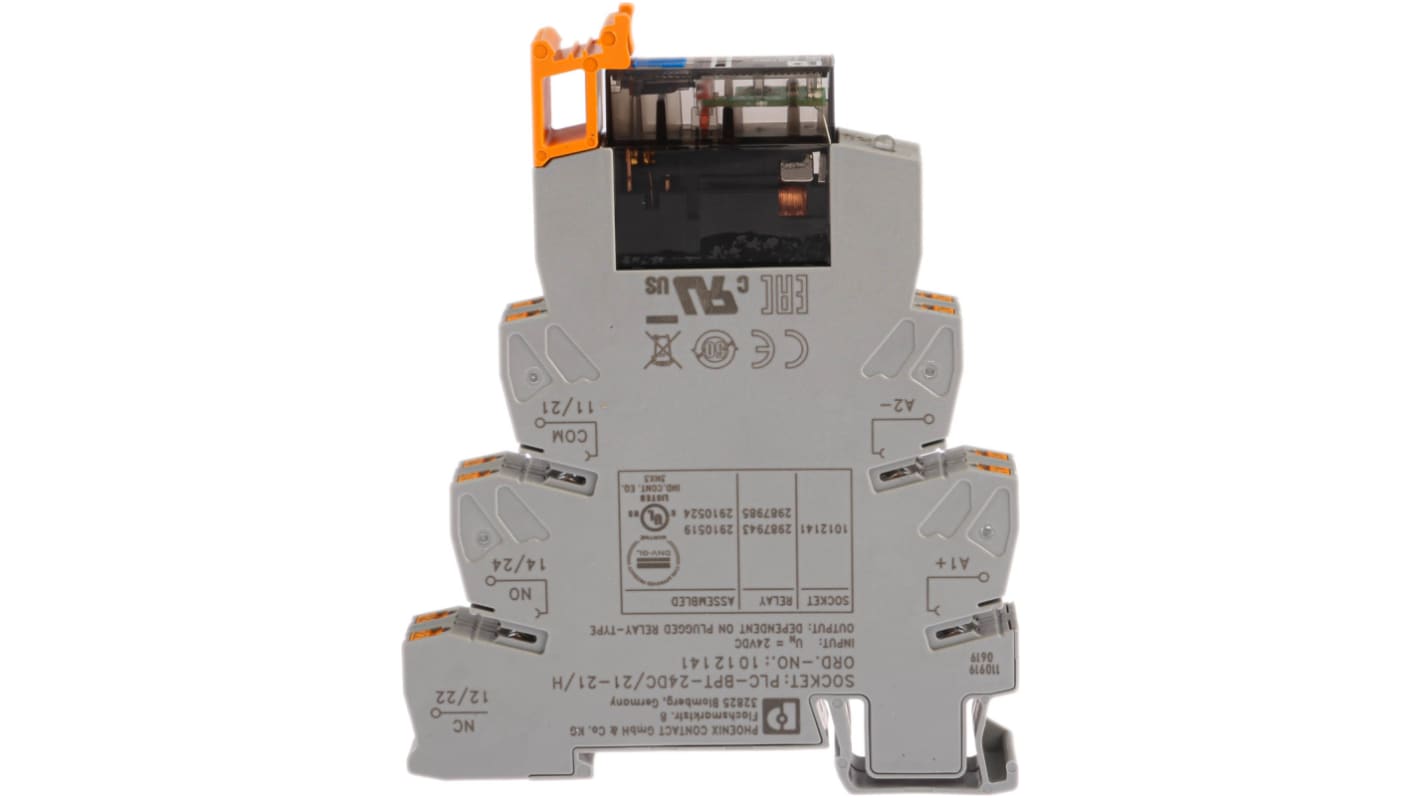 Phoenix Contact PLC-RPT- 24DC/21-21AU/MS Series Interface Relay, DIN Rail Mount, 24V dc Coil, DPDT, 2-Pole