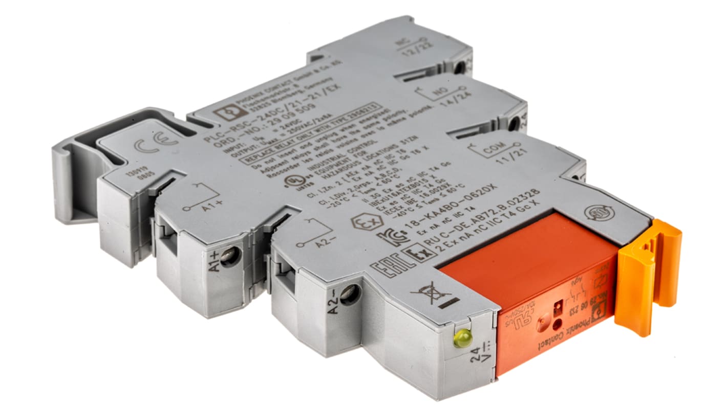 Phoenix Contact PLC-RSC- 24DC/21-21/EX Series Relay Module, DIN Rail Mount, 24V dc Coil, DPDT, 2-Pole