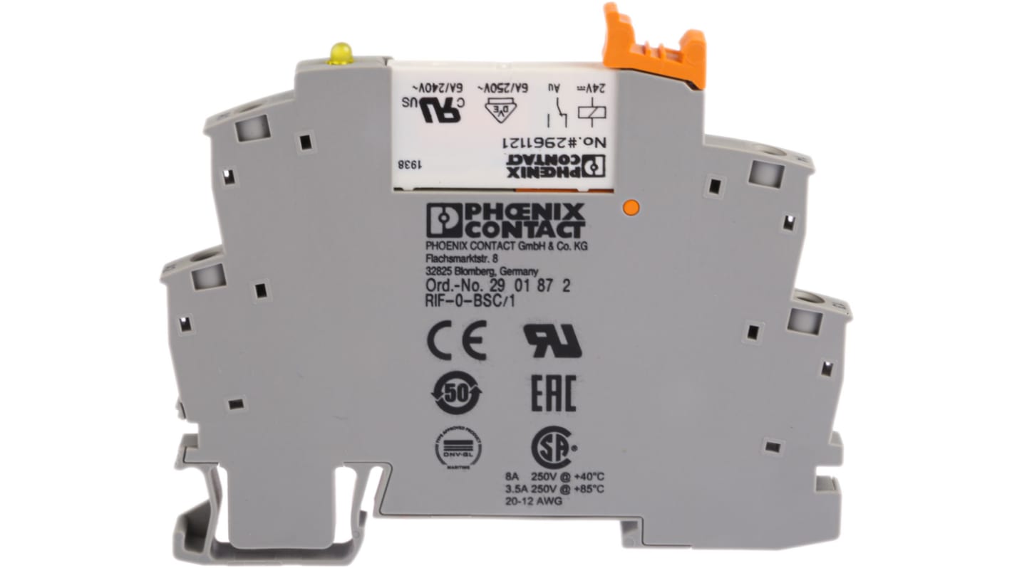 Phoenix Contact RIF-0-RSC-24DC/ 1AU Series Interface Relay, DIN Rail Mount, 24V dc Coil, SPST, 1-Pole
