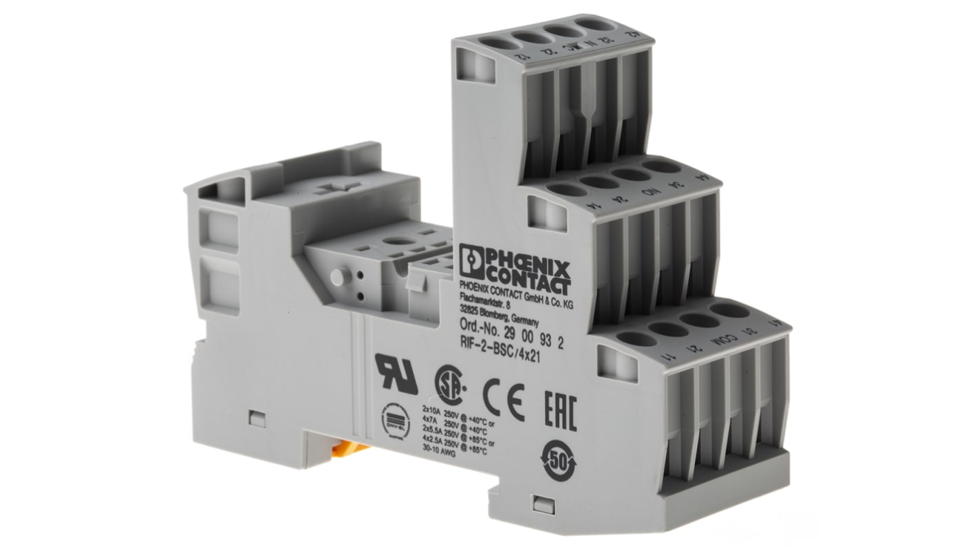 Phoenix Contact RIF-2-BSC 250V ac/dc DIN Rail Relay Socket, for use with Relays