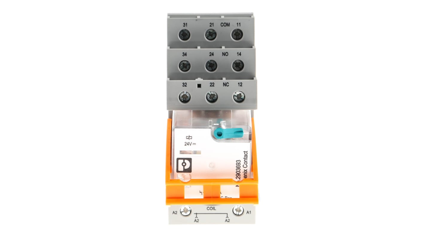 Phoenix Contact RIF-3-RSC-LDP-24DC/3X21 Relaismodul, 20.4V / 26.4V dc 24V dc, 3-poliger Wechsler DIN-Schienen 250V ac/dc