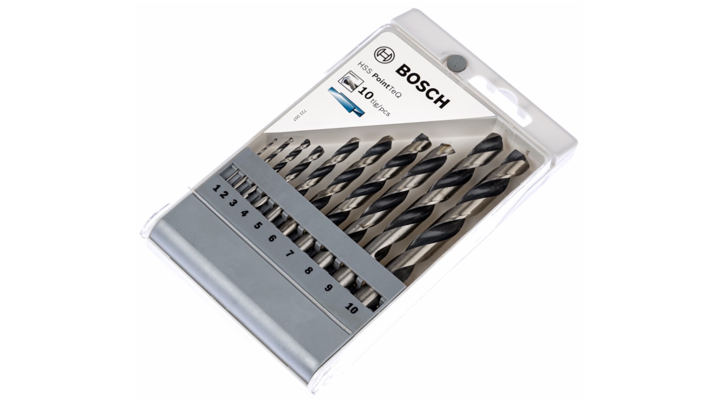 2608577348 Bosch 10 Piece Twist Drill Bit Set for Metal 10mm Max 1mm Min Steel Bits RS