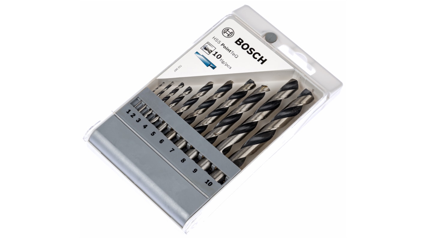 Juego de brocas helicoidales Bosch, Acero, de 10 piezas de 1mm → 10mm