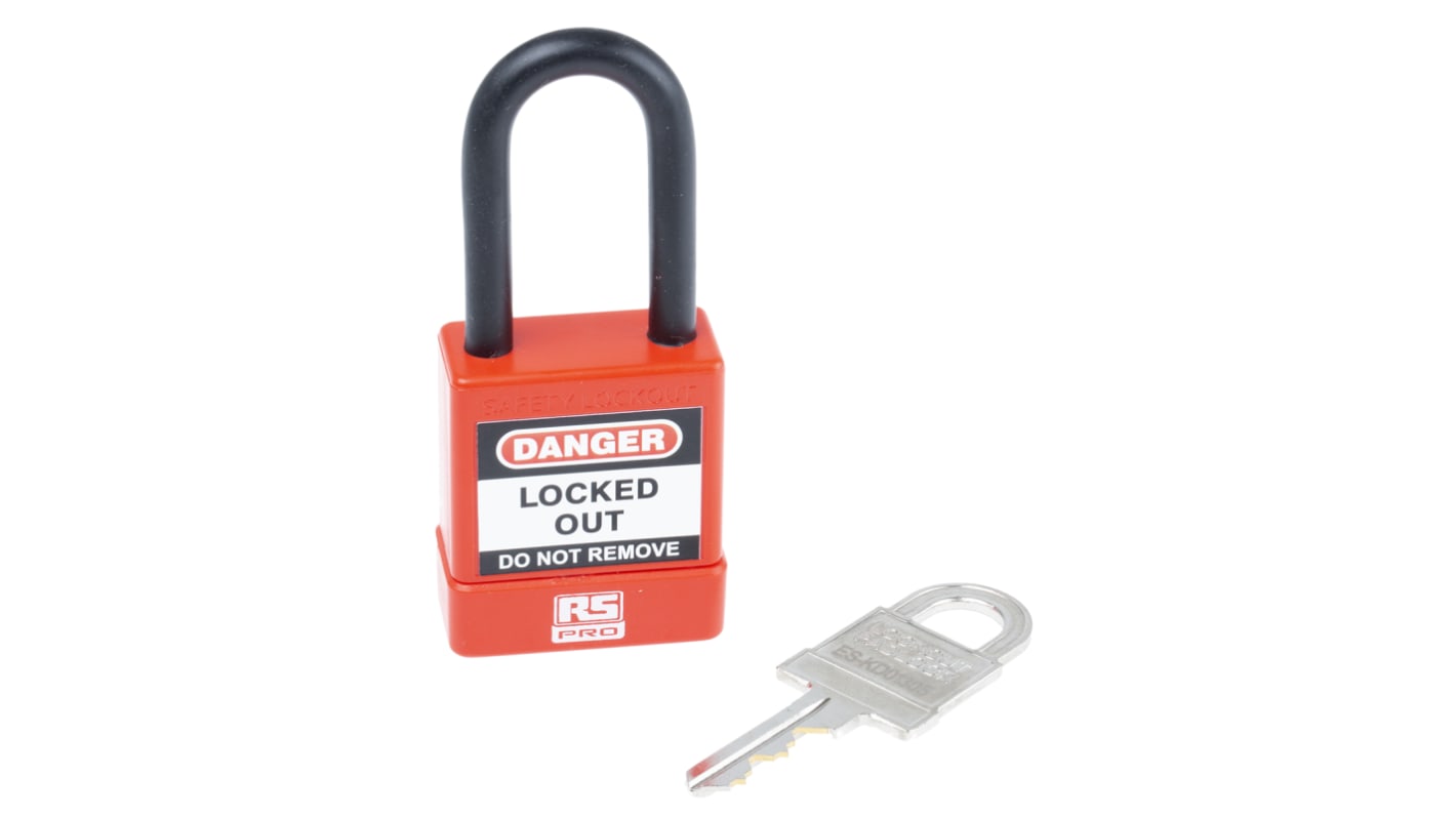 RS PRO ABS, Stahl, PVC Halter Typ Sicherheits-Vorhängeschlösser, 1-fach Verriegelung bis 46mm, Ø 6mm, 46mm, Rot