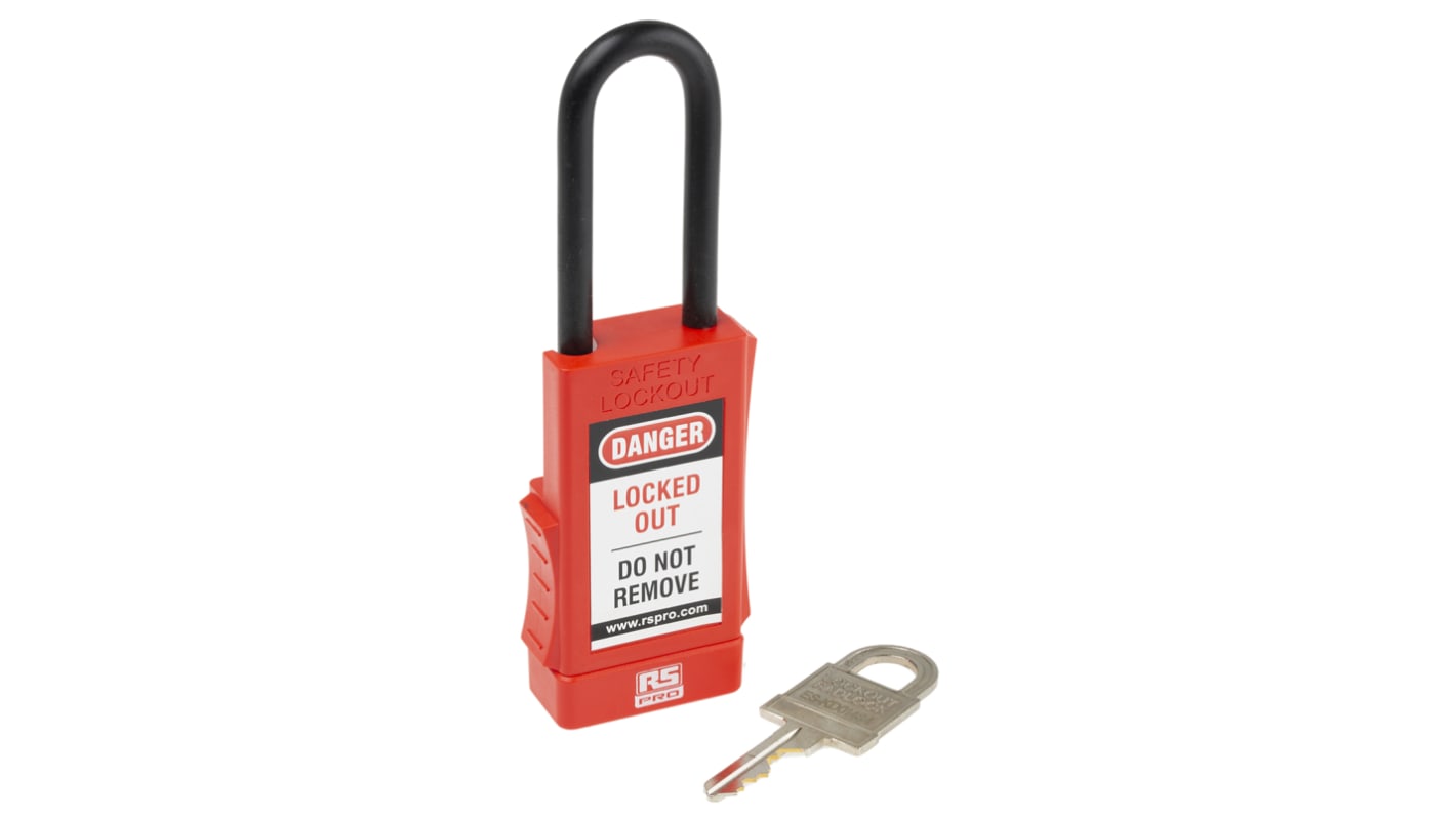 RS PRO Red 1-Lock ABS, Steel, PVC Safety Lockout Padlocks, 6mm Shackle, 60mm Attachment