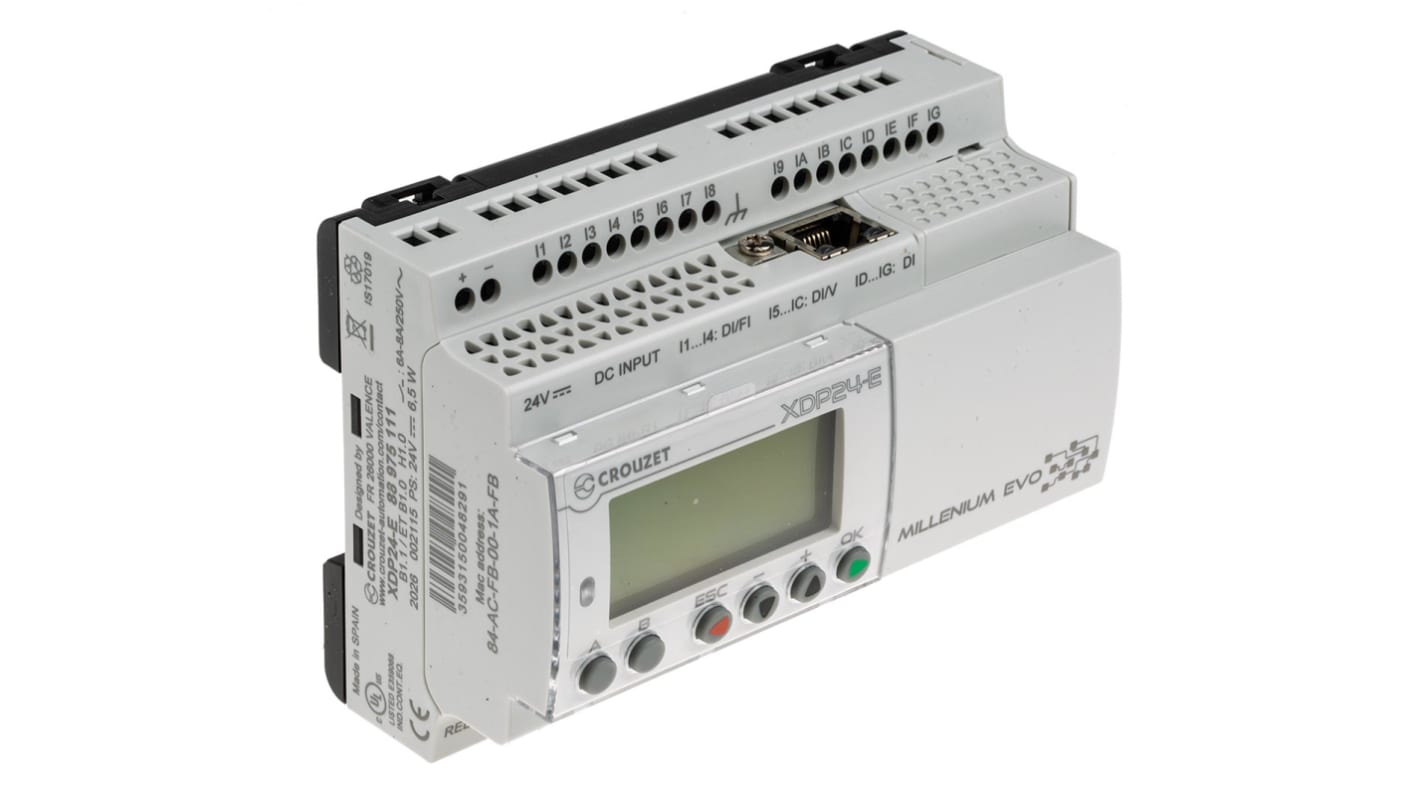 Rs-Online CPU PLC Crouzet Millenium Evo ingressi: 16 (Digitali) uscite: 8 16/8 I/O 24 V c.c